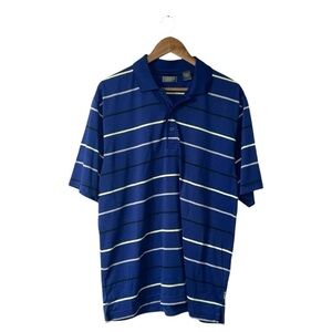 IZOD Golf Blue Stripe Polo Short Sleeve Shirt Summer Lightweight Men Size Large